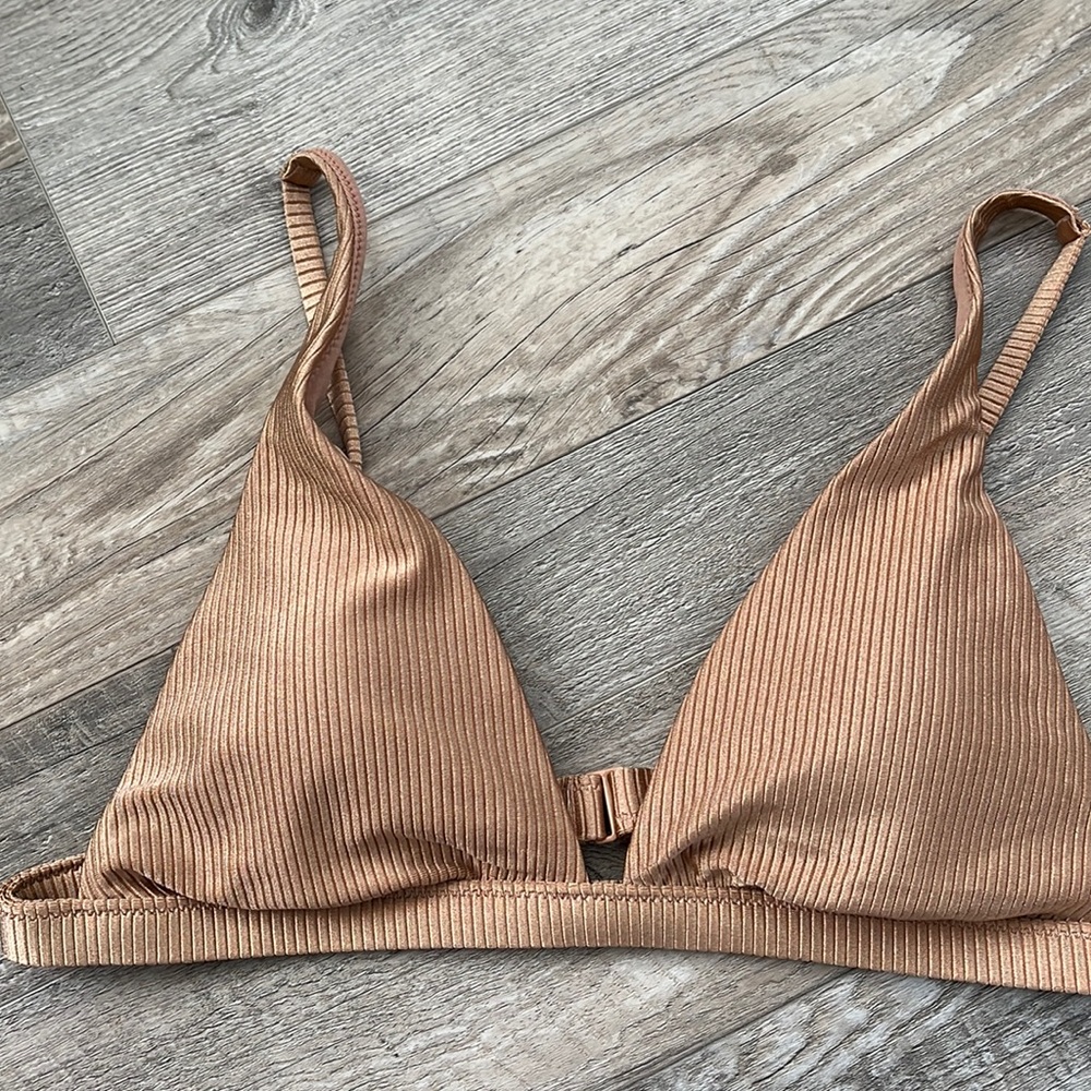 Aerie NWT Ribbed Bronze Shimmer Bikini Top